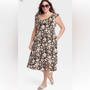 Ava & Viv Black and Cream Floral Midi Dress
